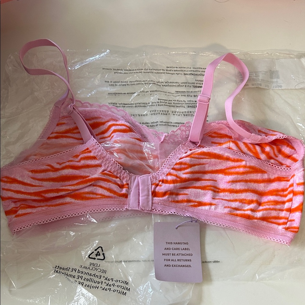 Savage X Fenty Pink and Orange Zebra Lace Trim Bralette - Picture 4 of 5